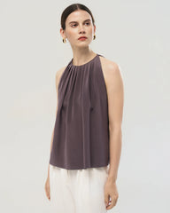 22 Momme Silk Pleated Neck Sleeveless Tank Top