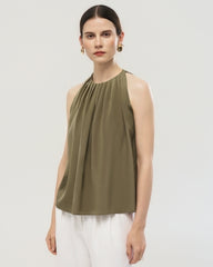 22 Momme Silk Pleated Neck Sleeveless Tank Top