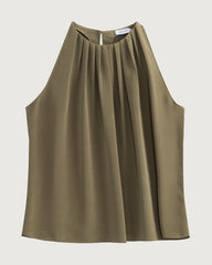 22 Momme Silk Pleated Neck Sleeveless Tank Top