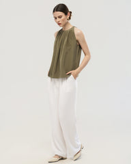 22 Momme Silk Pleated Neck Sleeveless Tank Top
