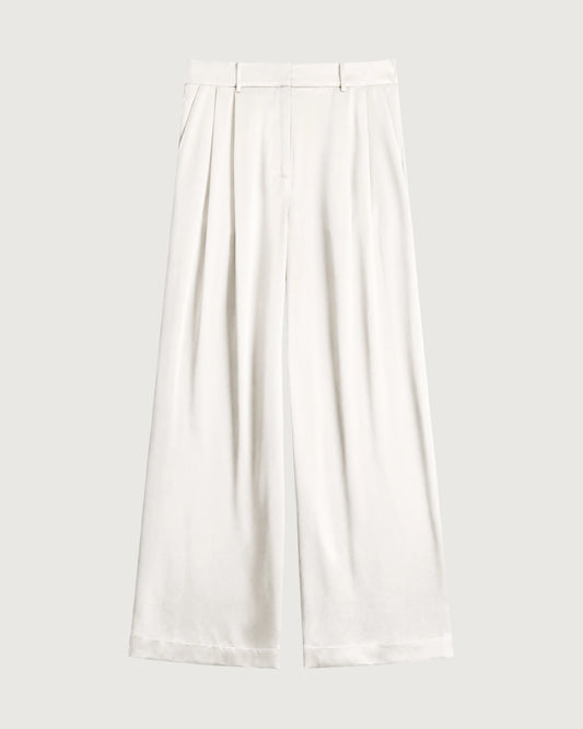 30 Momme Silk Pleated Straight Leg Trousers