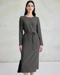 30 Momme Luxury Silk Long Sleeve Midi Dress