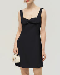40 Momme Silk Bow Neck Mini Dress