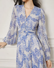 Blue Floral Silk Maxi Dress