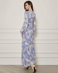 Blue Floral Silk Maxi Dress