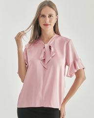 Women Bow-tie Neck Silk Blouse