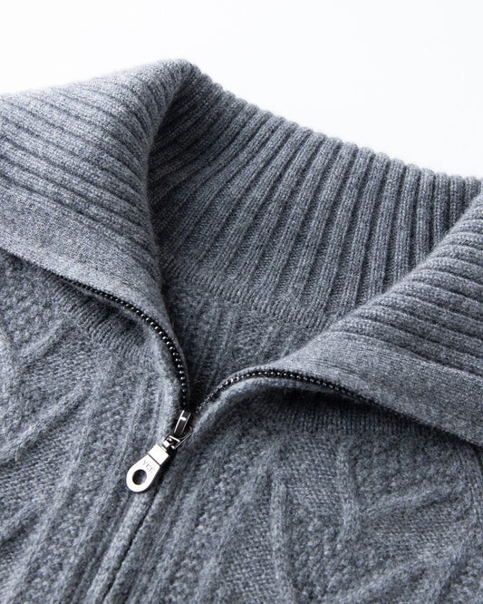 Cable Knit Half Zip Cashmere Sweater with Collar