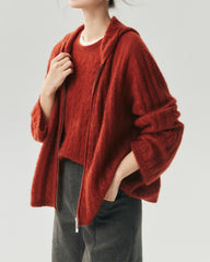 Cashmere Silk Cable Knit Hooded Cardigan