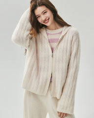 Cashmere Silk Cable Knit Hooded Cardigan