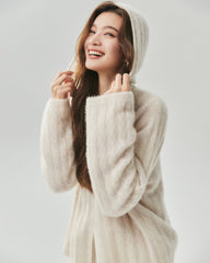 Cashmere Silk Cable Knit Hooded Cardigan