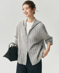 Cashmere Silk Cable Knit Hooded Cardigan