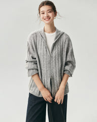 Cashmere Silk Cable Knit Hooded Cardigan
