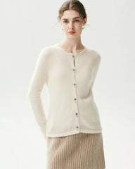 Cashmere Silk Crew Neck Double Button Cardigan
