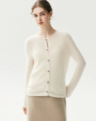 Cashmere Silk Crew Neck Double Button Cardigan