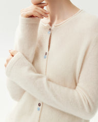 Cashmere Silk Crew Neck Double Button Cardigan