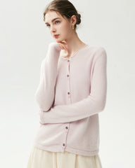 Cashmere Silk Crew Neck Double Button Cardigan