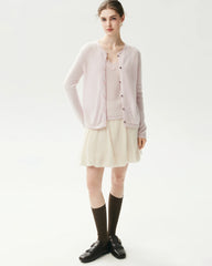 Cashmere Silk Crew Neck Double Button Cardigan