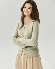 Cashmere Silk Crew Neck Double Button Cardigan