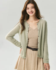 Cashmere Silk Crew Neck Double Button Cardigan