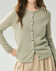 Cashmere Silk Crew Neck Double Button Cardigan