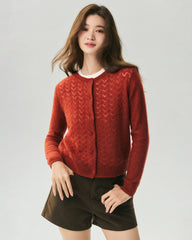 Cashmere Silk Pointelle Chevron Cardigan