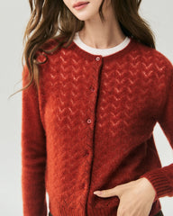 Cashmere Silk Pointelle Chevron Cardigan