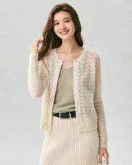 Cashmere Silk Pointelle Chevron Cardigan