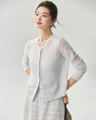 Cashmere Silk Pointelle Chevron Cardigan