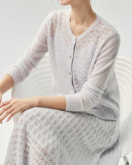 Cashmere Silk Pointelle Chevron Cardigan