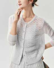 Cashmere Silk Pointelle Chevron Cardigan