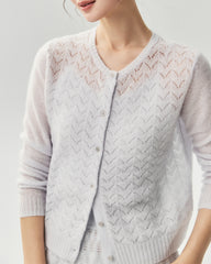 Cashmere Silk Pointelle Chevron Cardigan