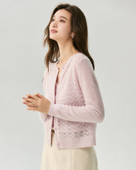 Cashmere Silk Pointelle Chevron Cardigan