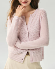 Cashmere Silk Pointelle Chevron Cardigan
