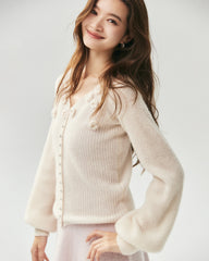Cashmere Silk Ribbed V-Neck Floral Cardigan