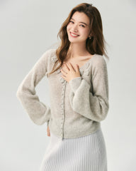 Cashmere Silk Ribbed V-Neck Floral Cardigan