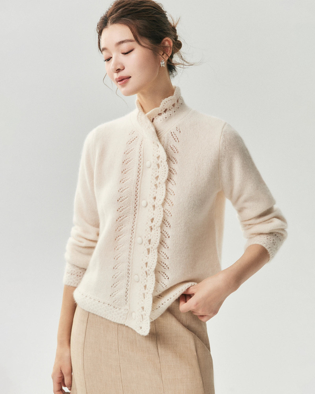 Cashmere Silk Pointelle Cardigan