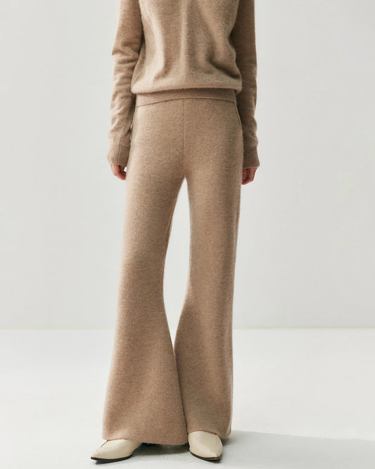 Cashmere Wool Flared Knit Pants with Pockets