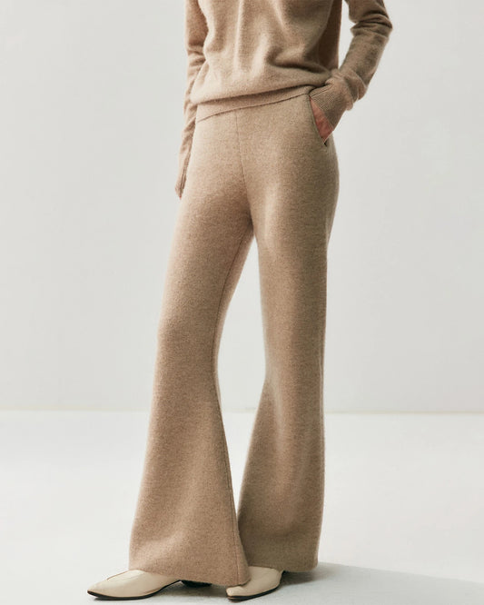 Cashmere Wool Flared Knit Pants with Pockets