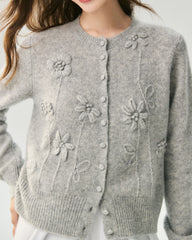 Cashmere Silk 3D Floral Cardigan