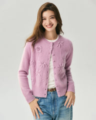 Cashmere Silk 3D Floral Cardigan
