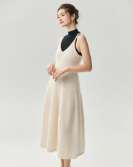 Cashmere Silk V-Neck A-Line Maxi Dress