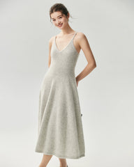 Cashmere Silk V-Neck A-Line Maxi Dress