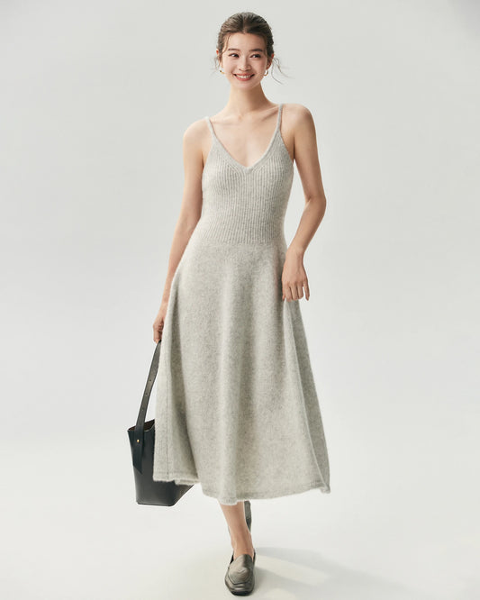 Cashmere Silk V-Neck A-Line Maxi Dress