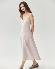 Cashmere Silk V-Neck A-Line Maxi Dress