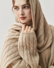 Cable Knit Cashmere Silk Scarf Wrap