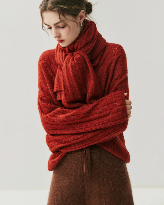 Cable Knit Cashmere Silk Scarf Wrap