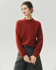 Cashmere Silk Waffle Knit Mock Neck Sweater