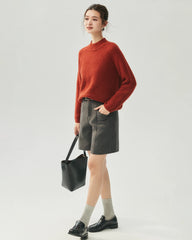Cashmere Silk Waffle Knit Mock Neck Sweater