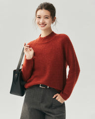 Cashmere Silk Waffle Knit Mock Neck Sweater