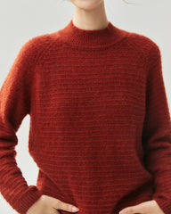 Cashmere Silk Waffle Knit Mock Neck Sweater
